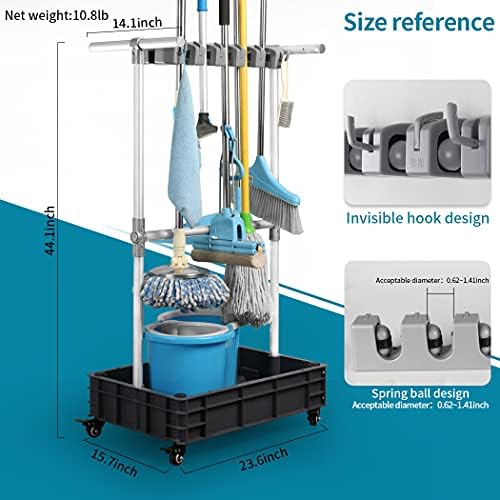 Broom And Mop Holder Put Wet Mops Movable Floor-Mounted Mop Rack Floor Standi...