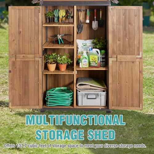 Outdoor Storage Cabinet,Garden Shed with Metal Frame Adjustable Shelves