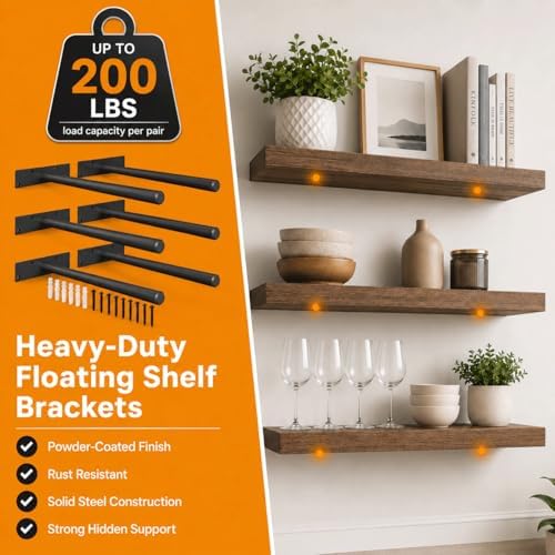 Floating Shelf Brackets, 10 inch Hidden Shelf Brackets Heavy Duty Blind Shelf...