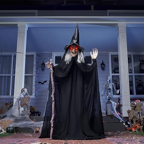 JOYIN Outdoor Halloween Decorations Animatronics Witch with Cane, Life Size A...