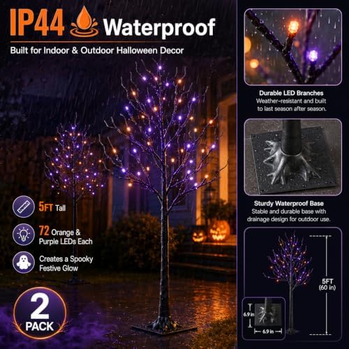 5FT LED Lighted Halloween Tree 2-Pack Orange and Purple Lights Dรฉcor