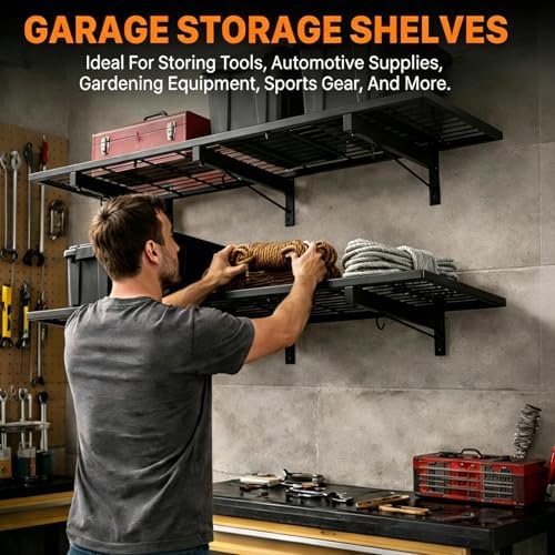 2-Pack Garage Wall Shelving, 46" ร 12" Wall Mounted Floating Shelf,...