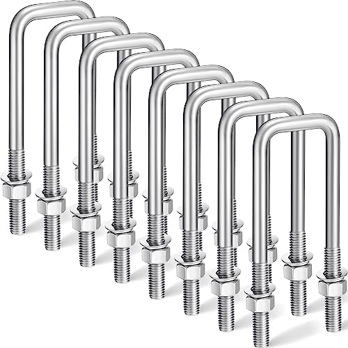 Hicarer 8 Set Square U Bolts 2 Inch Wide, Stainless Steel Square U Bolts
