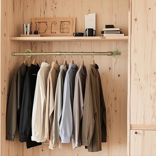 AddGrace Industrial Iron Pipe Clothing Garment Rack Wall Mounted Closet Rod R...