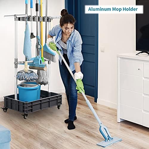 Broom And Mop Holder Put Wet Mops Movable Floor-Mounted Mop Rack Floor Standi...