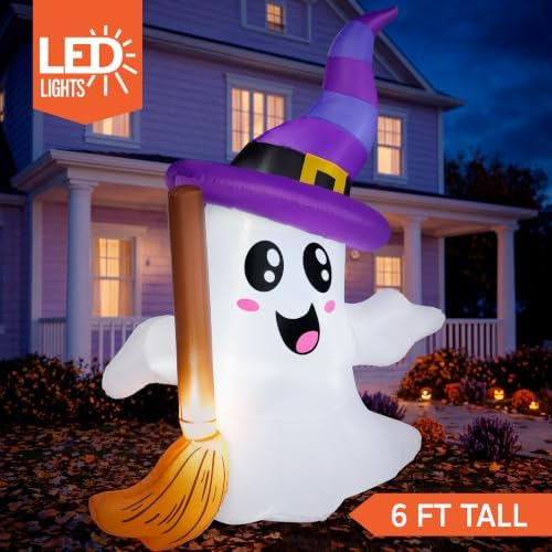 JOYIN Halloween Inflatables Ghost Outdoor Decorations, Cute Blow Up Ghost Hol...