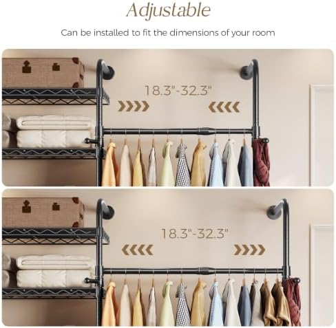 Closet Organizers Wall Mounted Closet System, 3-Row Heavy Duty Garment Clothe...