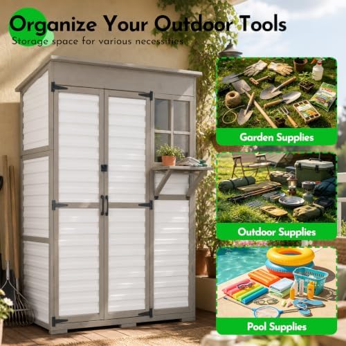 Large Outdoor Storage Cabinet with Dual-Zone Shelves, Garden Shed