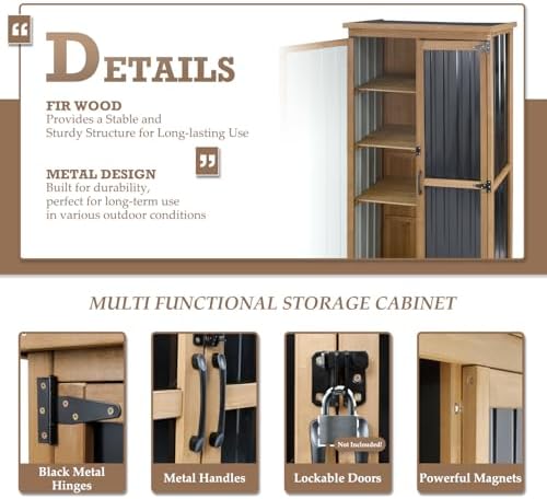 Outdoor Storage Cabinet with Shelves, Weatherproof Tool Shed for Patio