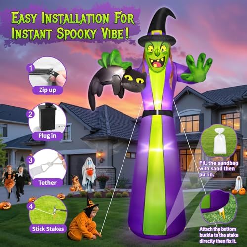 zukakii 12FT Giant Halloween Inflatables Witch Outdoor Decorations, Huge Hall...