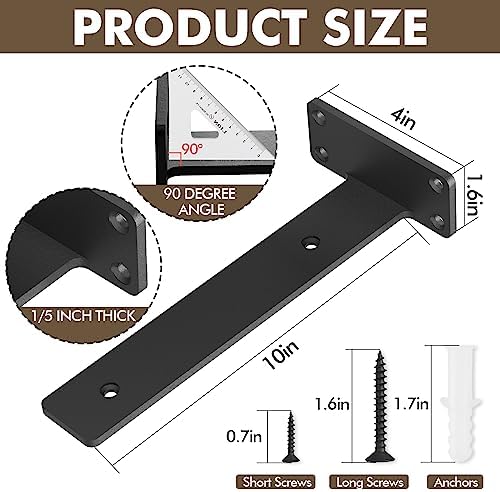 6 Pack Heavy Duty Metal Shelf Brackets 10 inch Long,Black