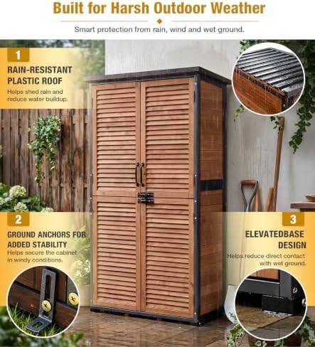 Outdoor Storage Cabinet Waterproof with Metal Frame and Adjustable Shelves