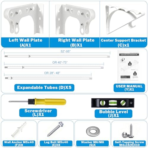 Steel Closet Shelf with Hanging Rod, 28-48'' Expandable Closet Shelves