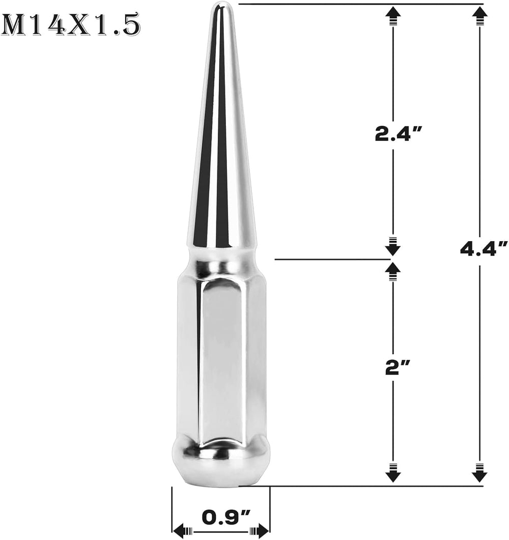 DYNOFIT 14mmx1.5 Spike Lug Nuts, 32PCS Chrome M14x1.5 Lug Nut, 4.4 inch Tall ...