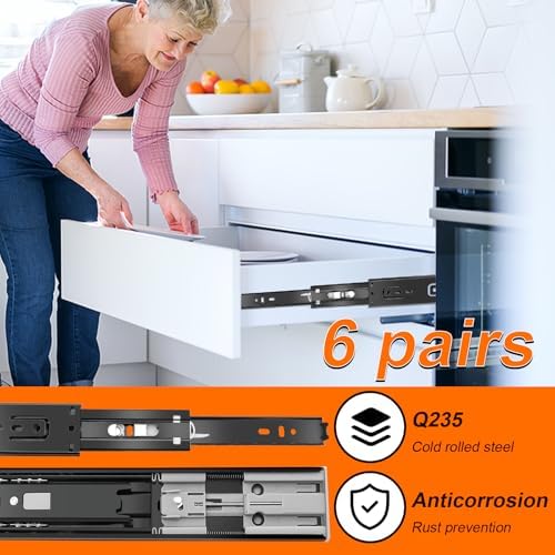 18 inch Drawer Slides 6 Pairs (12pcs) Soft Close 3 fold Full Extension Side M...