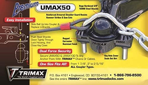 Trimax Premium Universal Die Cast Unattended Trailer Lock, Huge 9/16" Di...