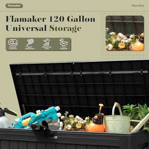 Flamaker Internal 120 Gallon Deck Box Waterproof, Large Outdoor Storage Box