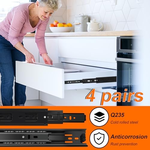 22 inch Drawer Slides 4 Pairs (8pcs) 3 fold Full Extension Side Mount Cabinet...