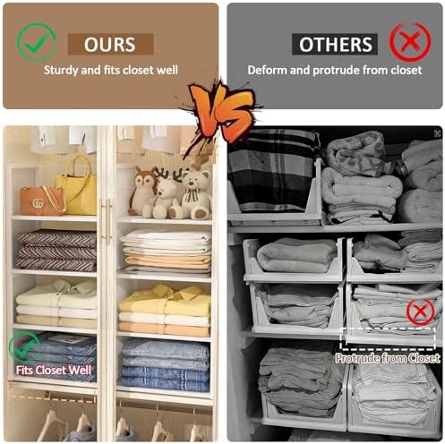 4-Tier Stackable Closet Organizers and Storage Basket, Wire Clothes Shelf Org...