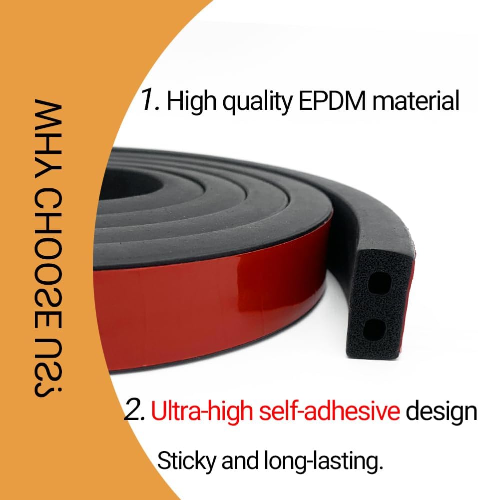 Double-Hole Rubber Weather Stripping, Self-Adhesive EPDM Rubber Seal Strip, B...