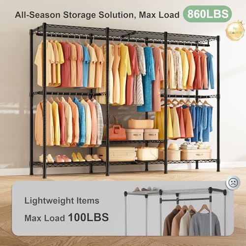 SEMHOR K01C Heavy Duty Clothes Rack with Cover Black, Max Load 860LBS