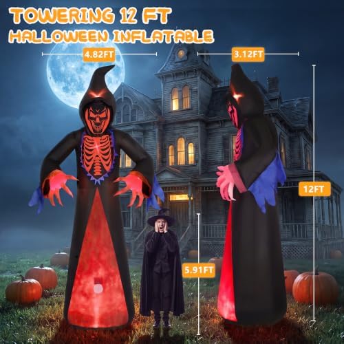 Elegear 12FT Grim Reaper Skeleton Halloween Inflatable Blow Up Decorations