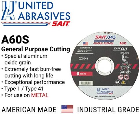United Abrasives-SAIT 23101 A60S General Purpose Cut-Off Wheels (Type 1/Type ...