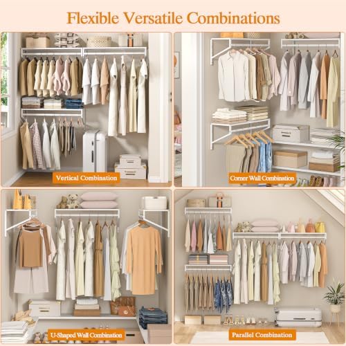 ThreeHio 4 Pack Closet Shelves Wall Mounted, 2.7 ft x 11.8in Wire Closet Shel...