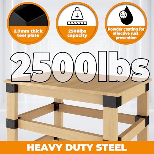 Workbench Brackets Kit 8 PCS, 3-Way Right Angle Corner Bracket for 2x4 Wood