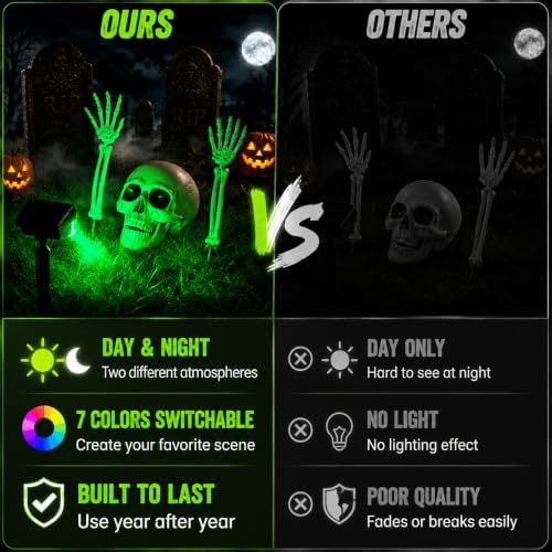 Solar Halloween Lights Outdoor with Skeleton Head and Hands
