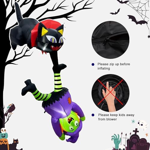 OurWarm 8FT Inflatable Witch Cat Halloween Inflatables Outdoor Decorations