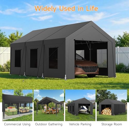 Carport Heavy Duty, Car Port with Reinforced Steel Frame and 6 Roll-up Window...