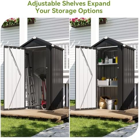Aoxun Vertical Outdoor Storage Cabinet 2.5’x2’ with Floor & Shelves Black