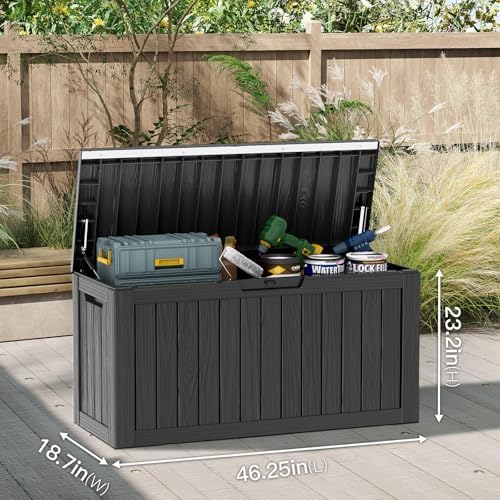 Mars Villa 90 Gallon Outdoor Storage Box, Deck Box Waterproof, Black