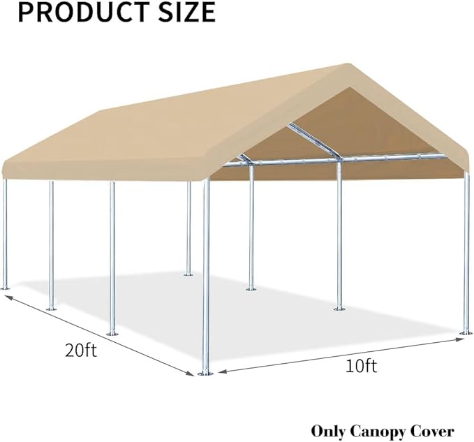 Rutile 10'x20' Carport Canopy ONLY Tent Garage Replacement Top Tarp C...