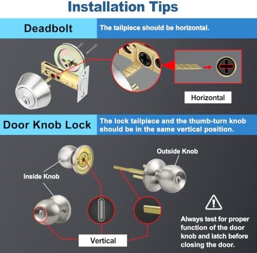 BESTTEN 2 Pack All Keyed Same Exterior Door Knob with Key Lock and Deadbolt, ...