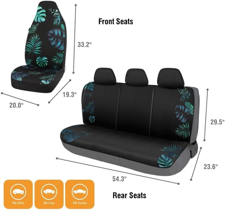 FREMONT AUTO Tropical Print Embroidered Car Seat Covers Set for Cars Truck Va...