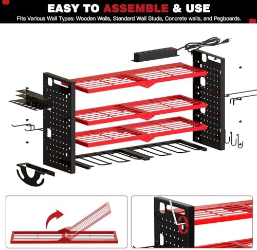 NattyDot Cordless Power Tool Organizer Wall Mount, 6 Drill Holders, Red