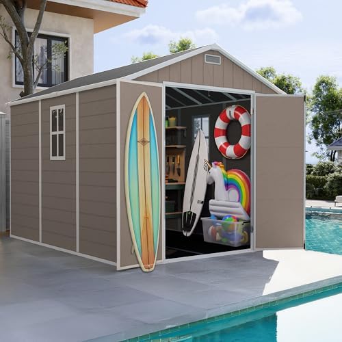 UDPATIO Outdoor Resin Storage Shed 7.5x10 FT, Plastic Shed for Garden,Brown