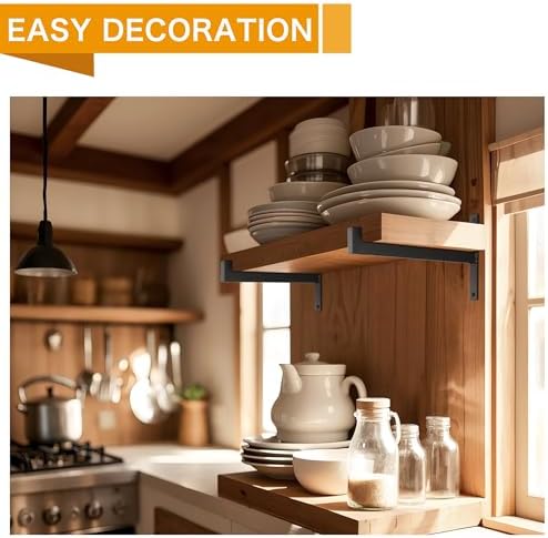 EZYDECOR 6 Pack Heavy Duty Shelf Brackets with Lip 12 Inch Black