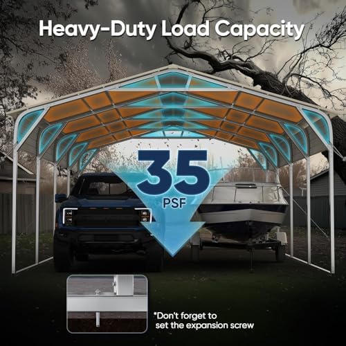 Quictent 20x20 FT Heavy Duty 2-Car Metal Carport, Galvanized Steel Hard Top S...