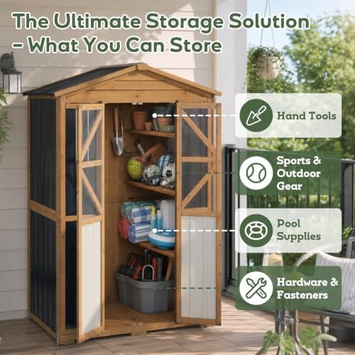 Outdoor Storage Cabinet, Weatherproof Garden Shed with 6 Shelves for Tools