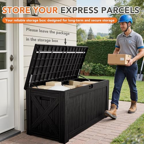 130 Gallon Deck Box Outdoor Indoor Waterproof Storage Box, Black