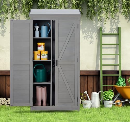 68'' Outdoor Storage Cabinet, Wooden Garden Tool Cabinet with Metal Top