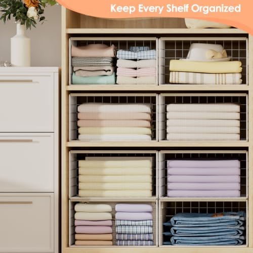 Hencawima 4 Pack Stackable Closet Storage Shelf Organizer Metal White