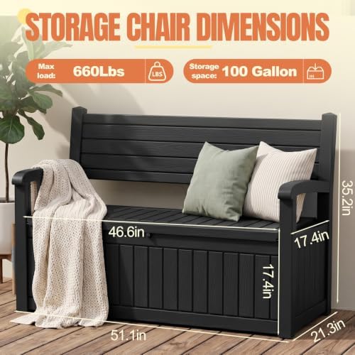 Storage Bench Outdoor Deck Box, 120 Gallon Lockable Patio Furniture