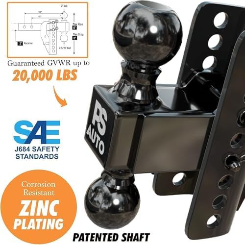 Adjustable Gooseneck Drawbar Trailer Hitch - 20,000 LBS, Fits 2 and 2-5/16 In...