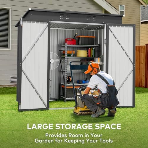 Gizoon 6x4 FT Outdoor Shed, Metal Garden Shed Lockable Doors, Dark Gray