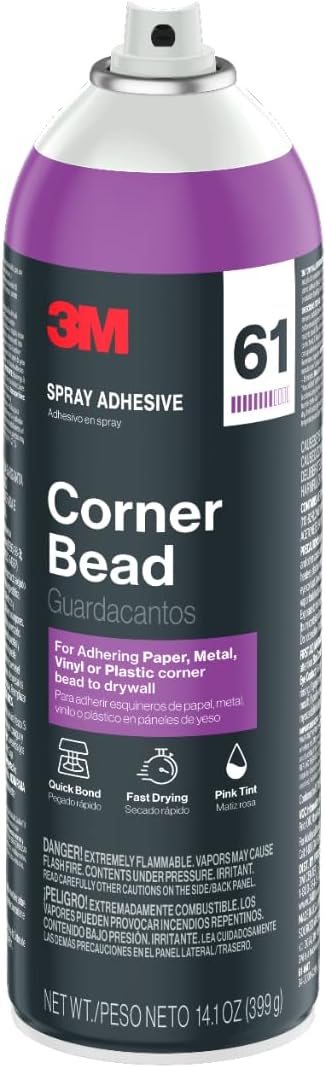 3M Corner Bead 61 Spray Adhesive, 14.1 oz. (Pack of 6), Low VOC, Quick Bond, ...