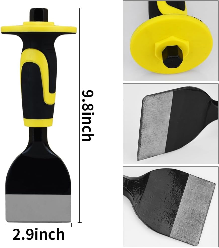 3-Piece Heavy-Duty Chisel Set with Hand Protection, Concrete and Mortar Stone...